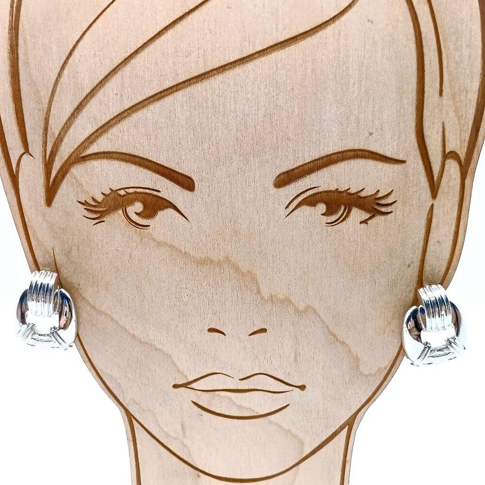 Vintage Designer Gay Boyer Earrings, Signed Silver Tone Door Knocker with Basket